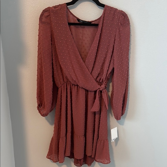 Rust Textured Wrap Dress - Picture 1 of 3